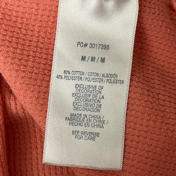 Salmon Pink Waffle Knit  Thermal Shirt Boho Winter Base layer Outdoor M Womens - Picture 7 of 8